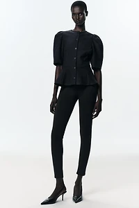 PUFF SLEEVE PEPLUM TOP