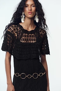 ROBE LONGUE EN MAILLE POINTELLE À VOLANT