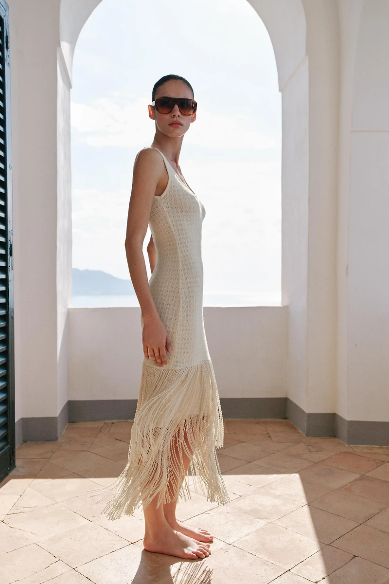 TEXTURED FRINGED DRESS
