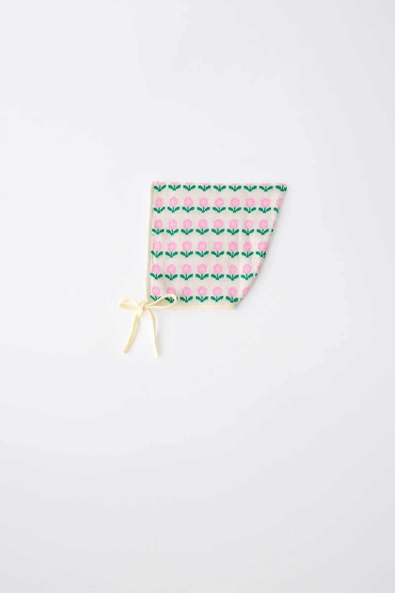 FLORAL JACQUARD KNIT BONNET