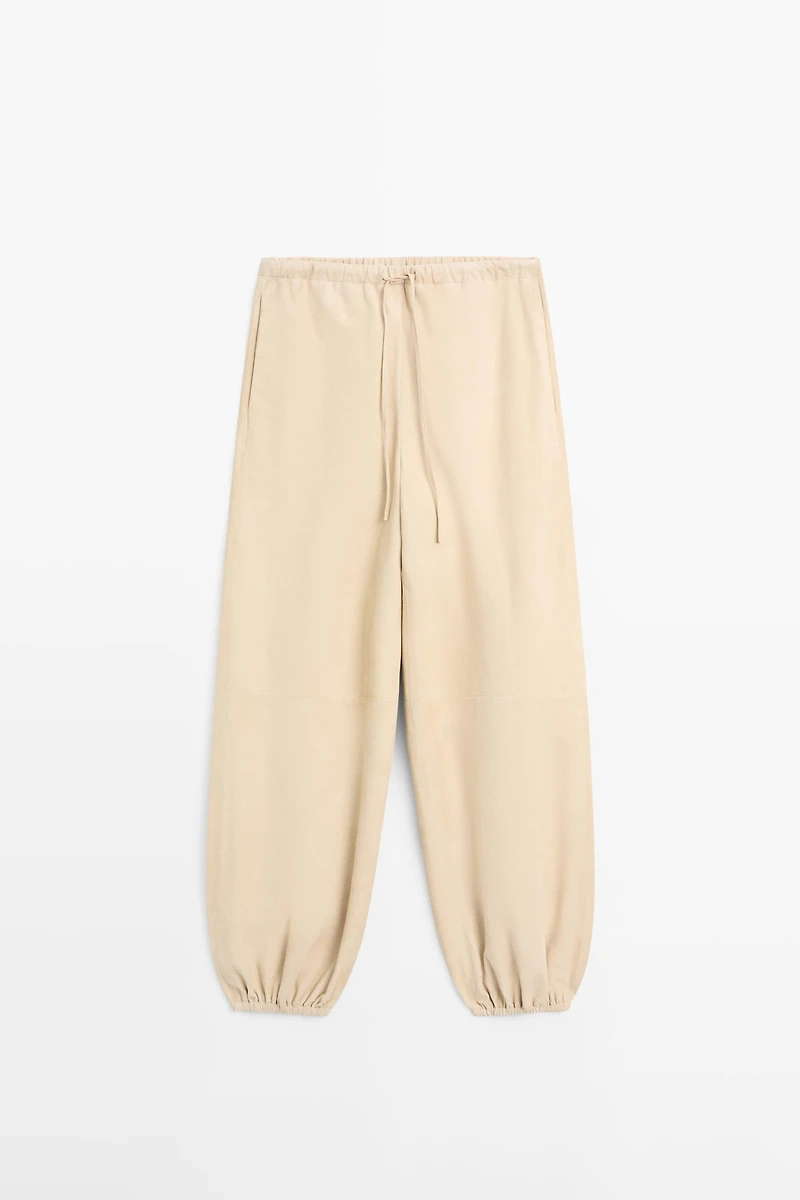 Suede leather sarouel trousers