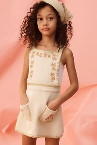 ROBE-SALOPETTE EN MAILLE À FLEURS BRODÉES AU POINT DE CROIX ÉDITION LIMITÉE