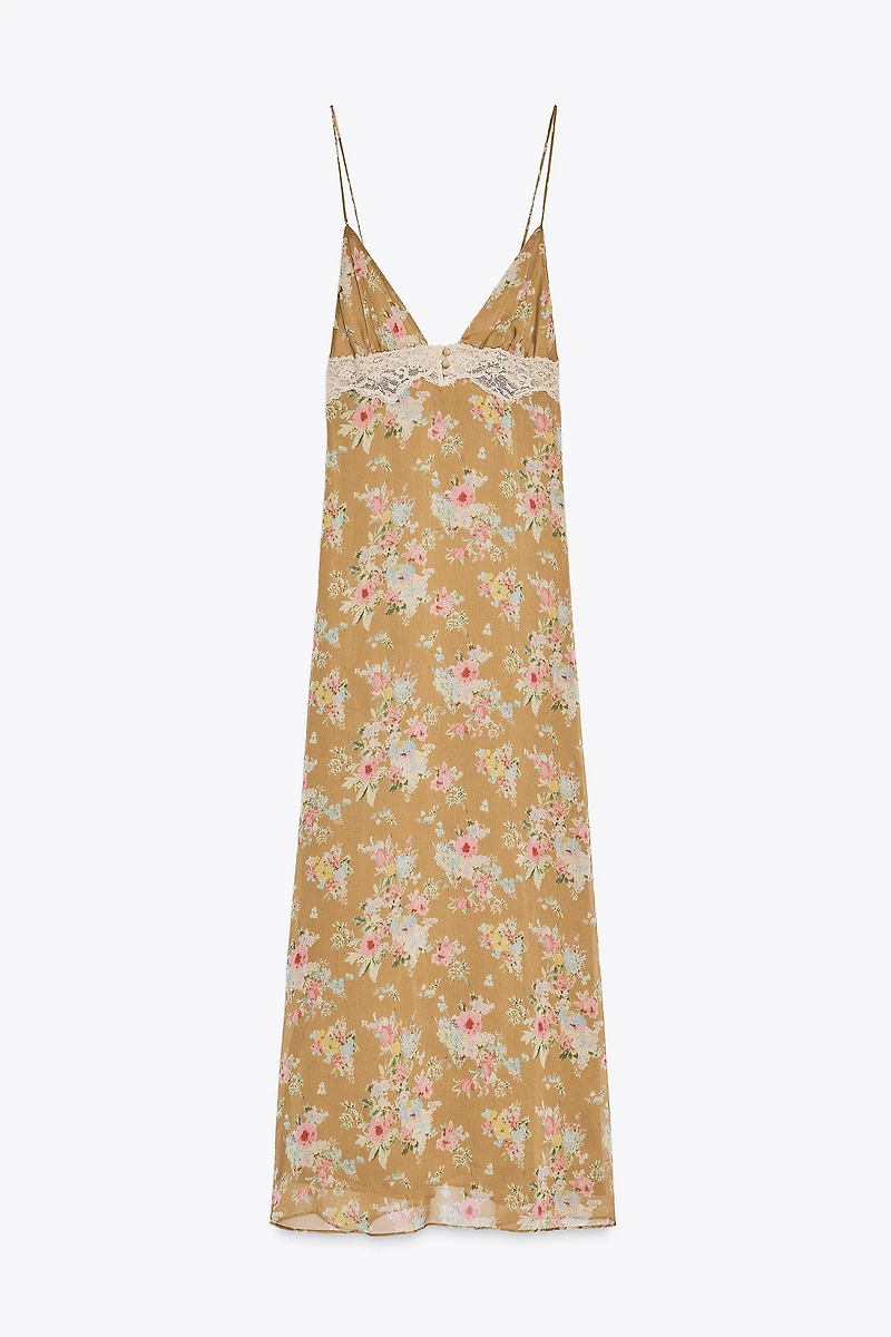 FLORAL PRINT LACE MIDI DRESS