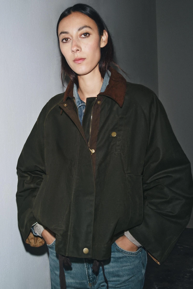 CONTRAST COLLAR WAXED JACKET ZW COLLECTION