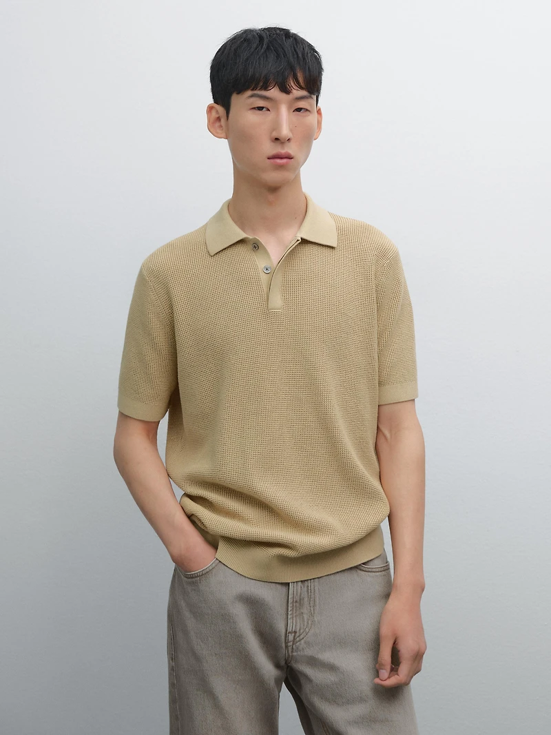 Polo en maille texturée de coton