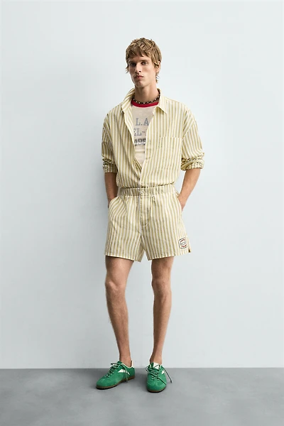 STRIPED EMBROIDERED SHORTS