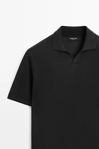 Wool blend short sleeve knit polo