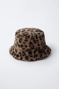 FAUX FUR ANIMAL PRINT BUCKET HAT