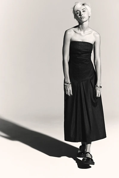 TRF DENIM MIDI DRESS WITH OFF-THE-SHOULDER NECKLINE