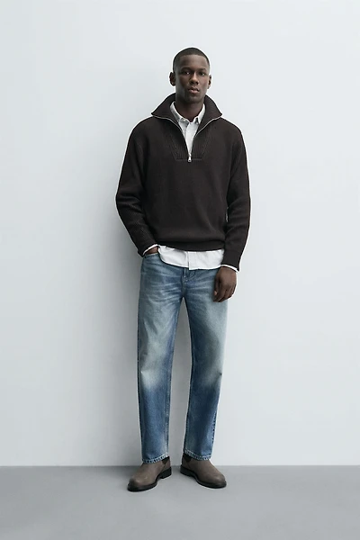 PULL EN MAILLE PERLÉE À COL ZIPPÉ