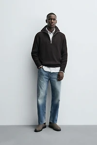 PULL EN MAILLE PERLÉE À COL ZIPPÉ