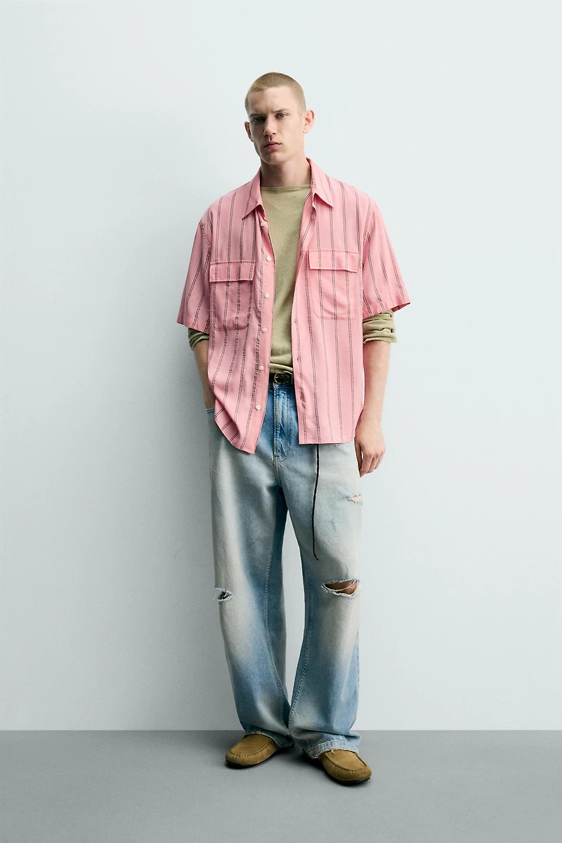 FLOWY STRIPED POCKET SHIRT