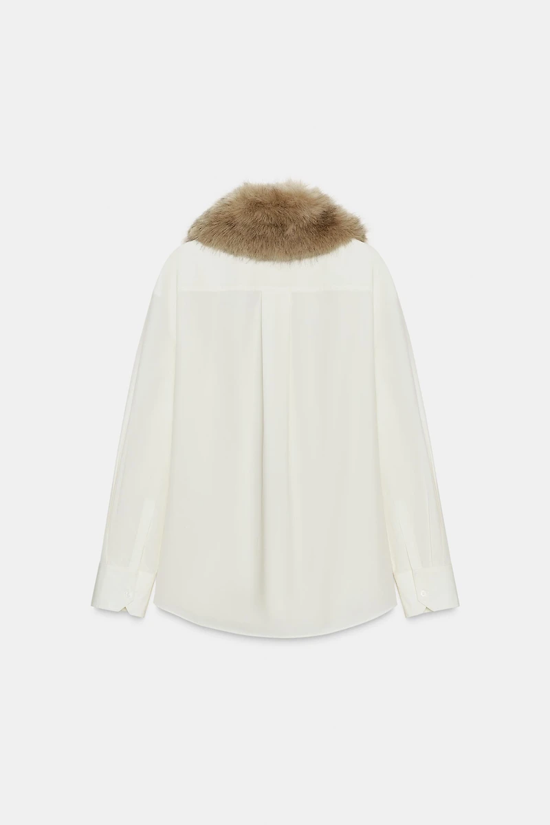 ZW COLLECTION FAUX FUR COLLAR POPLIN SHIRT