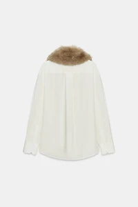 ZW COLLECTION FAUX FUR COLLAR POPLIN SHIRT