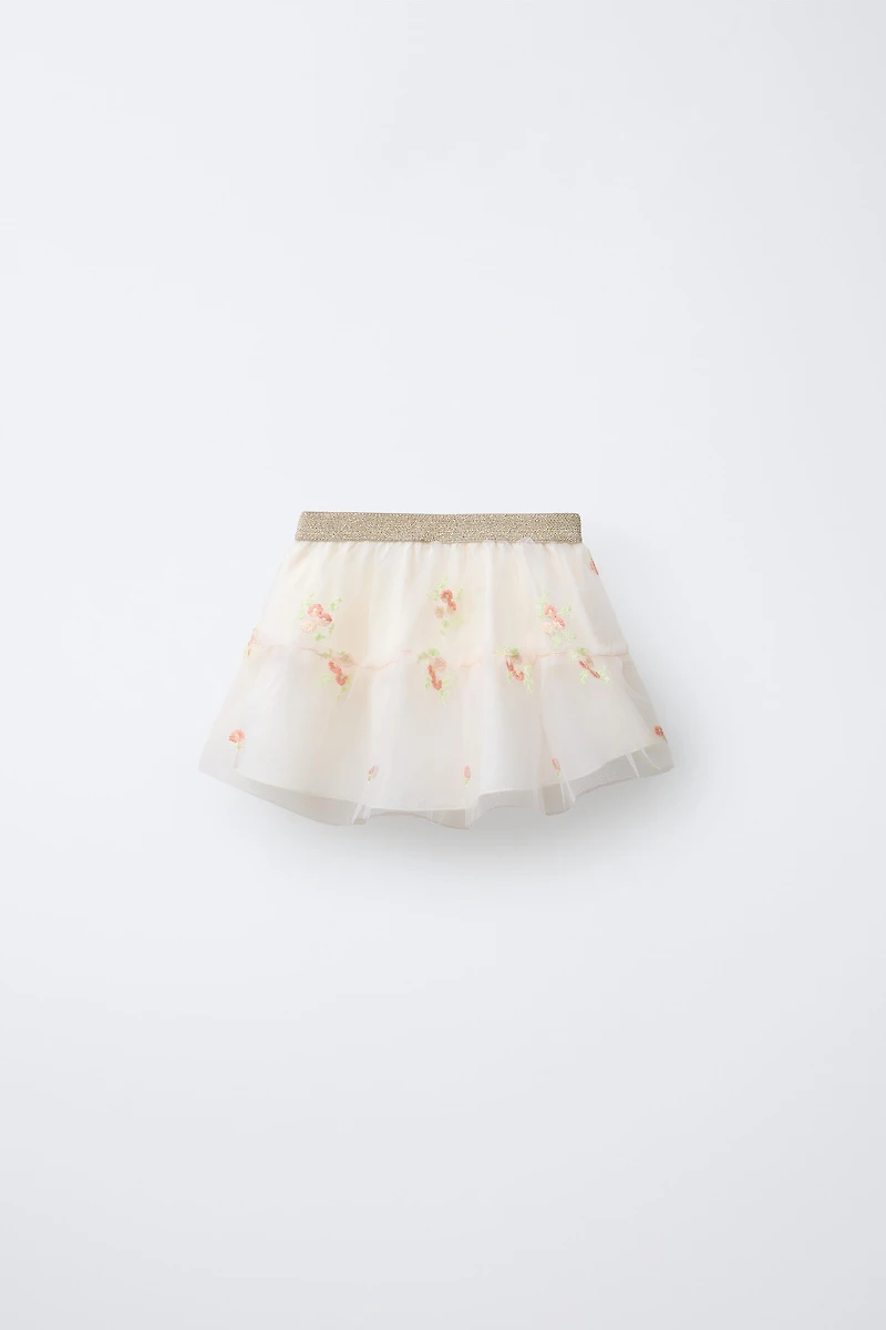 EMBROIDERED TULLE FLORAL SKIRT