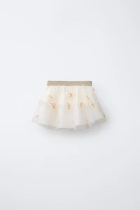 EMBROIDERED TULLE FLORAL SKIRT