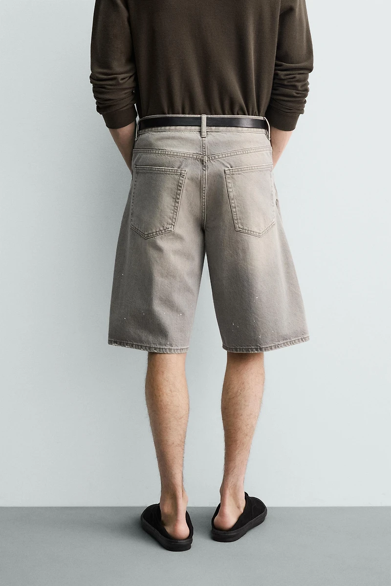 SPLASH PRINT BAGGY FIT DENIM SHORTS
