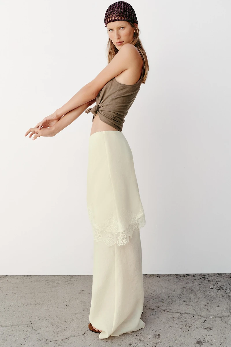 WIDE LEG PAREO PANTS WITH LACE