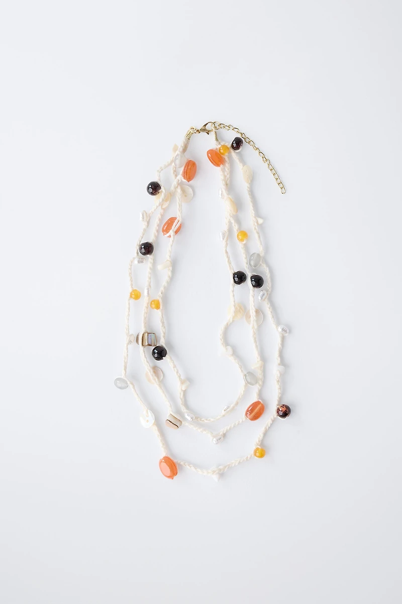 BEADED AND SHELL ROPE NECKLACE