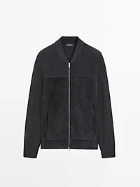 Wool and suede leather blend bomber jacket