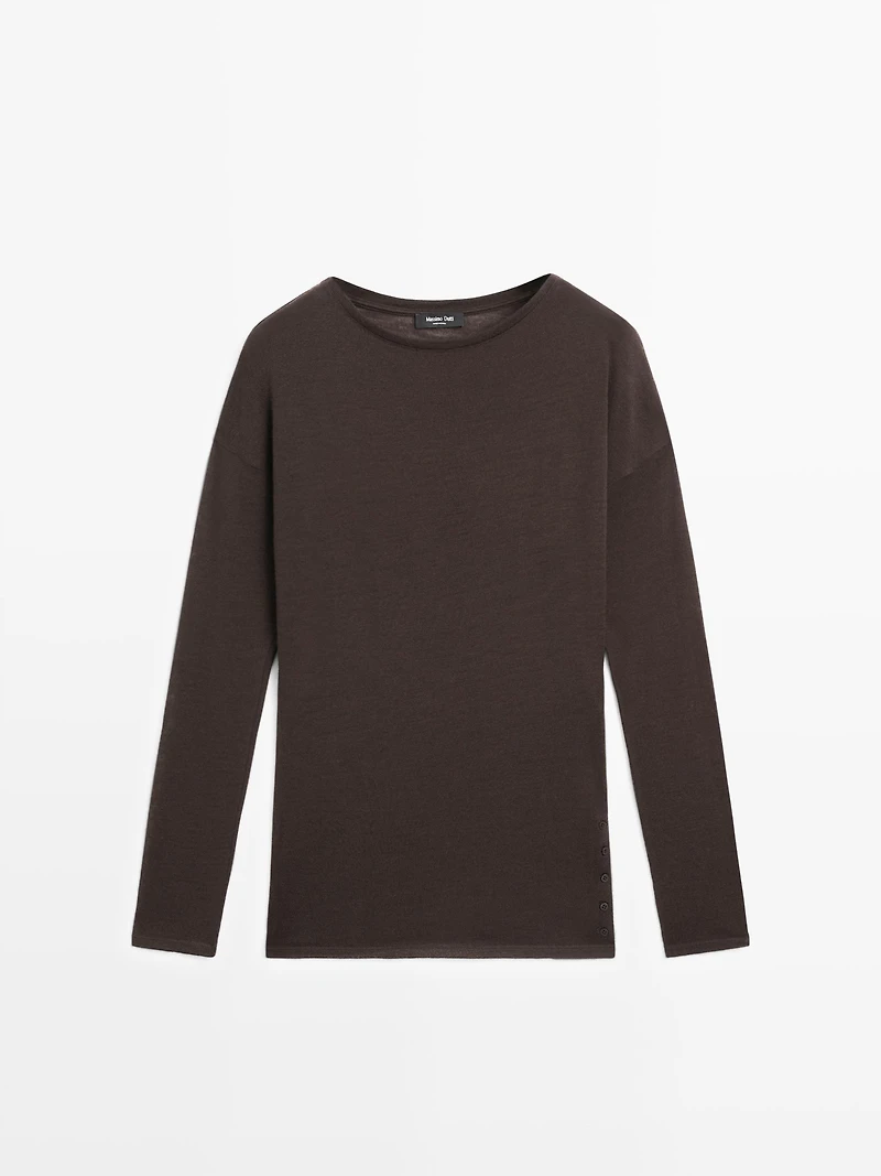 Draped wool blend top with batwing sleeves