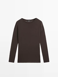 Draped wool blend top with batwing sleeves