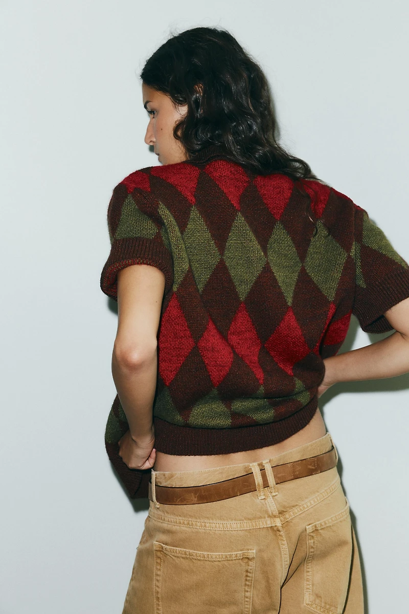 VESTE POLO EN MAILLE LOSANGES