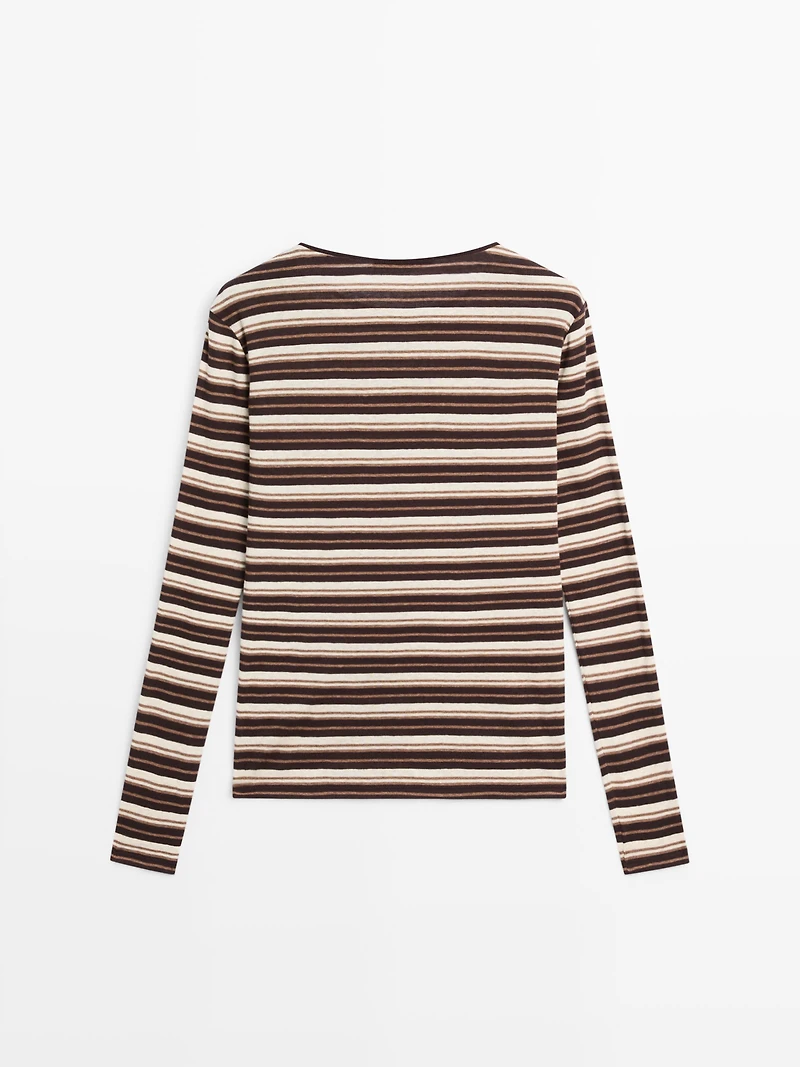 Cotton blend striped long sleeve T-shirt