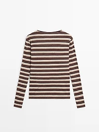 Cotton blend striped long sleeve T-shirt