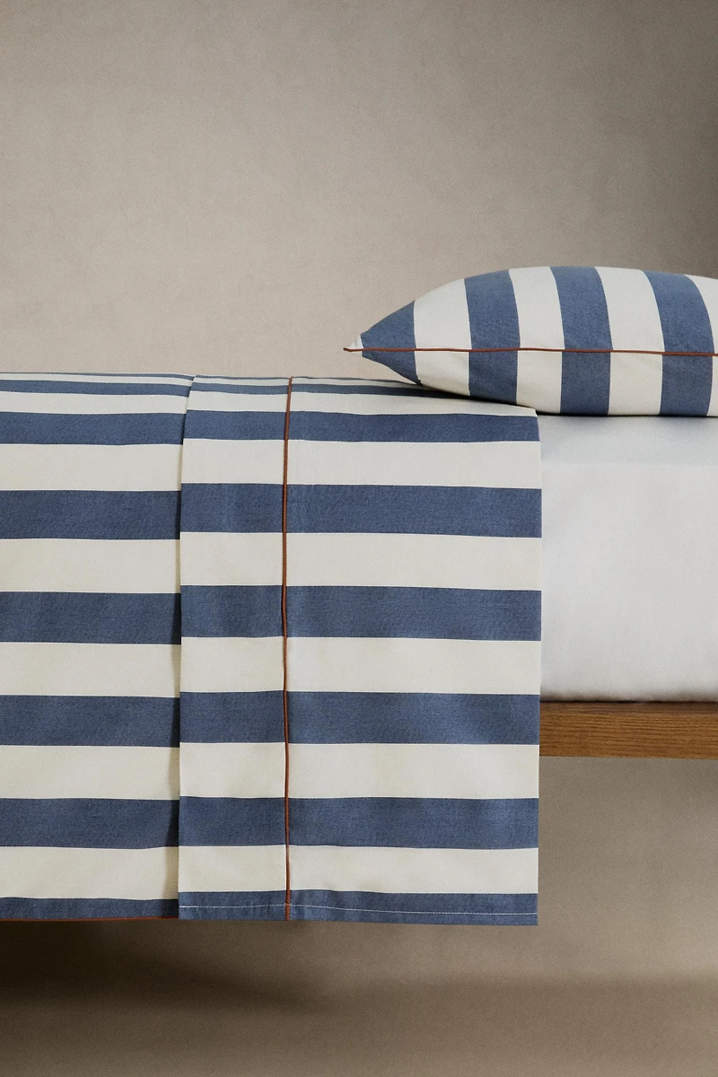 FADED COTTON STRIPED DUVET COVER