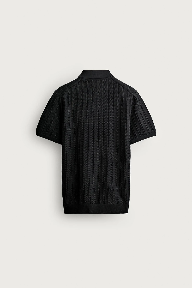 OPEN-KNIT TEXTURED POLO