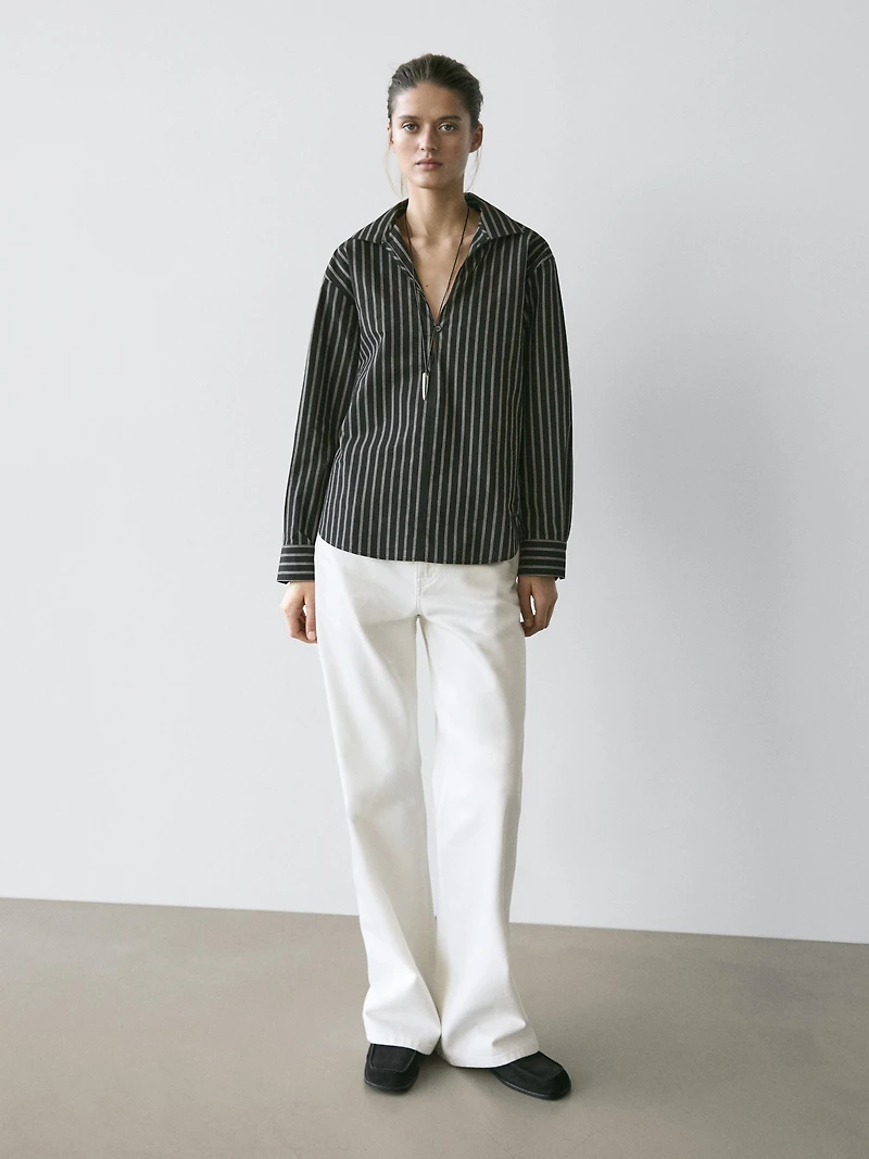 Striped cotton blend shirt