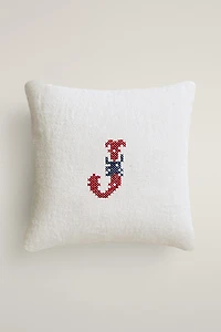 COUSSIN LIN BRODÉ LETTRE J