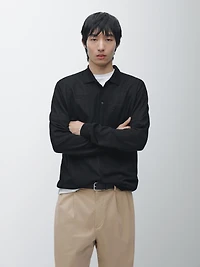 Wool knit sweater with polo collar