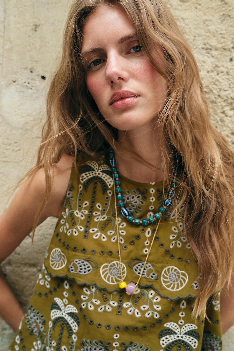 EYELET EMBROIDERED TOP