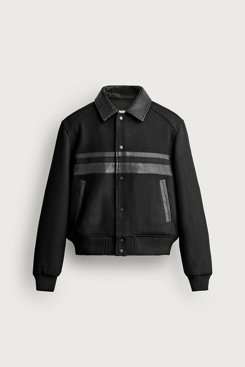 CONTRAST FAUX LEATHER CROPPED JACKET