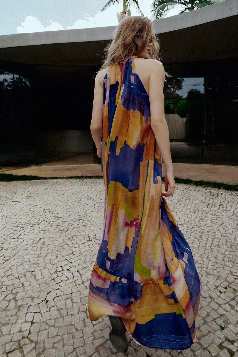 ASYMMETRIC HEM PRINTED DRESS