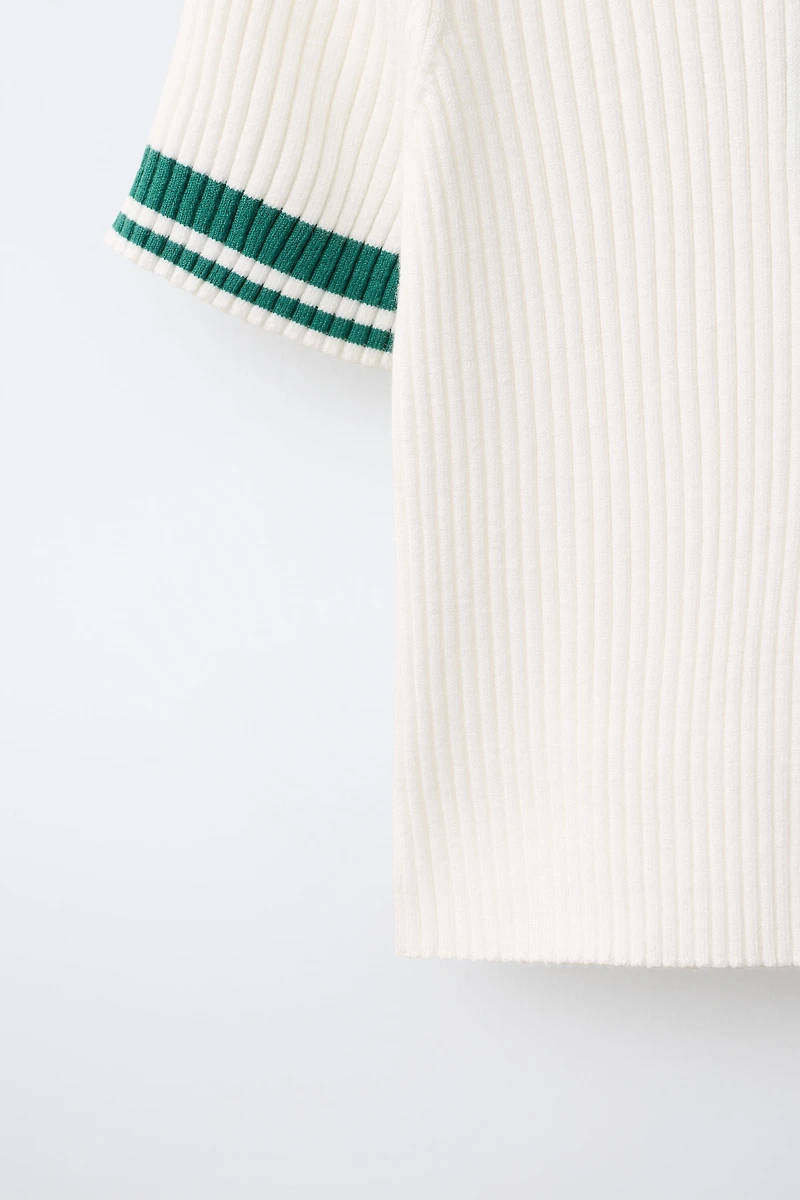 CONTRAST ZIP RIBBED POLO