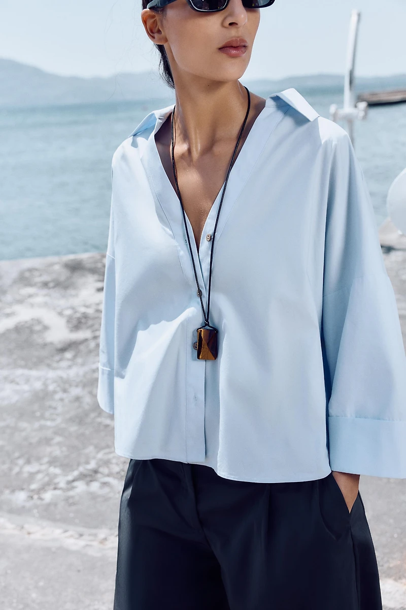 CHEMISE EN POPELINE À MANCHES LARGES