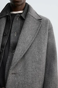 HERRINGBONE TEXTURED WOOL BLEND COAT