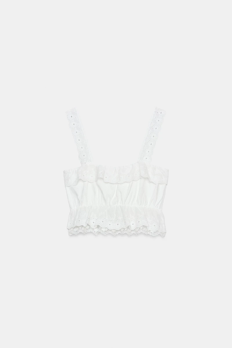 EMBROIDERED EYELET CROP TOP
