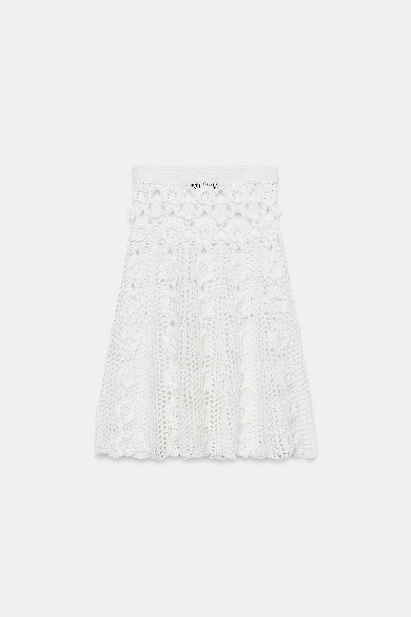 CROCHET FLORAL KNIT MIDI SKIRT