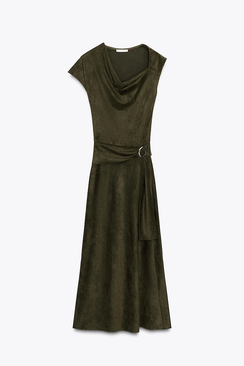ASYMMETRICAL FAUX SUEDE DRESS