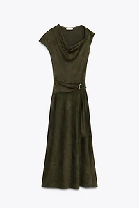 ASYMMETRICAL FAUX SUEDE DRESS