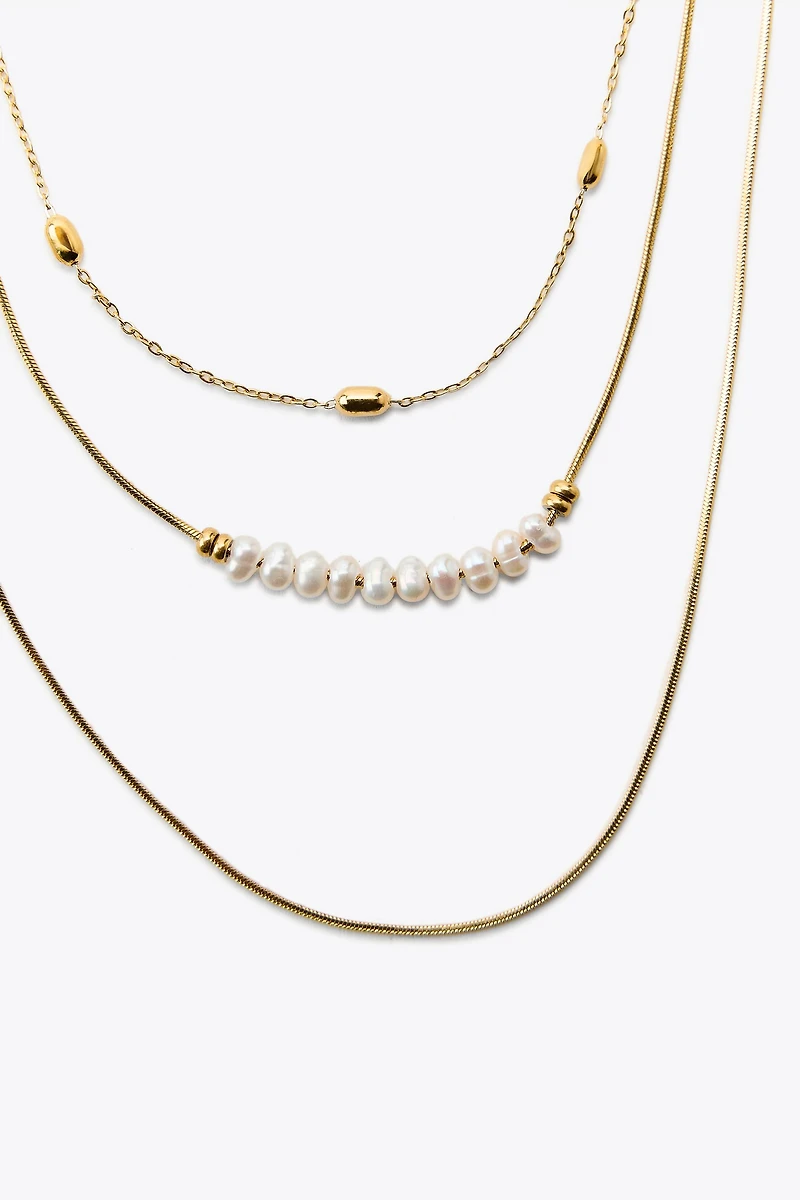 WATERPROOF 3-PACK CHAIN AND PEARL NECKLACES