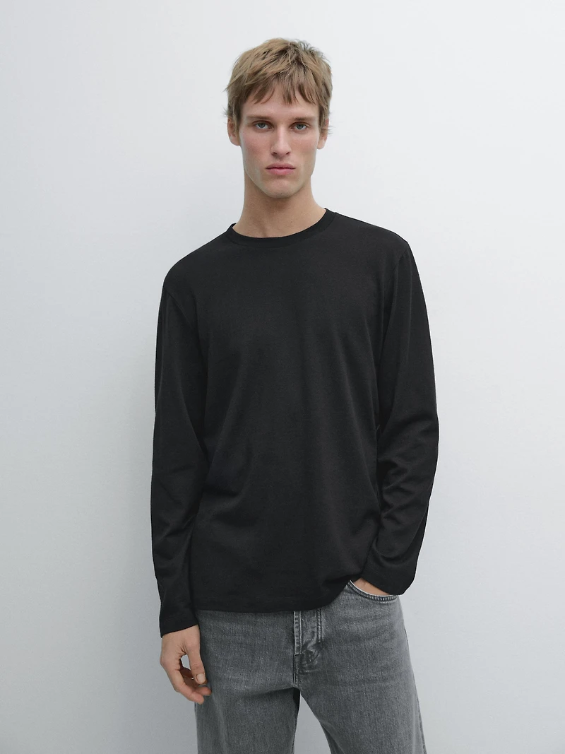 Long-sleeve cotton blend T-shirt