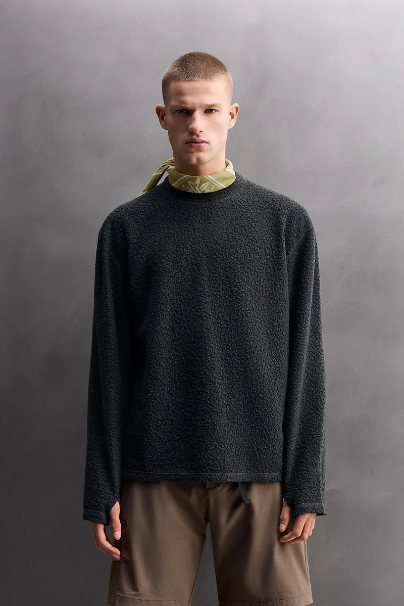 TEXTURED WOOL BLEND SWEATSHIRT