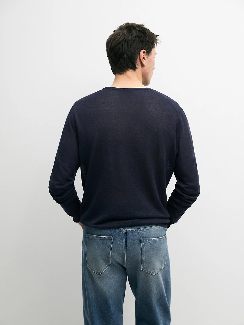 Linen and cashmere knit crew neck sweater