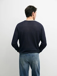 Linen and cashmere knit crew neck sweater