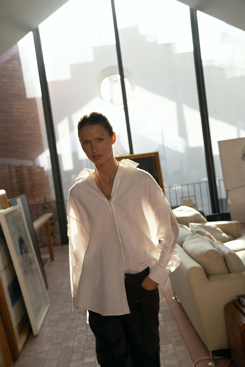 OVERSIZED LINEN BLEND LACE SHIRT